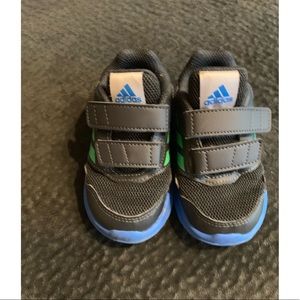 Adidas velcro sneakers black, blue & green size 6